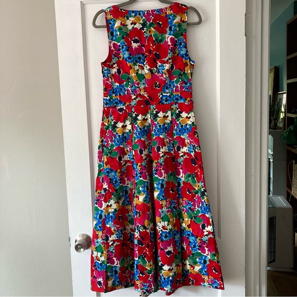 Boden Sleeveless Pleat Midi Dress Multi Wild Poppy Floral 6R US - Picture 4 of 6